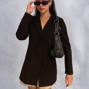 Vintage 90s Fashion Bug Pinstripe Black Button Front Blazer Size 8